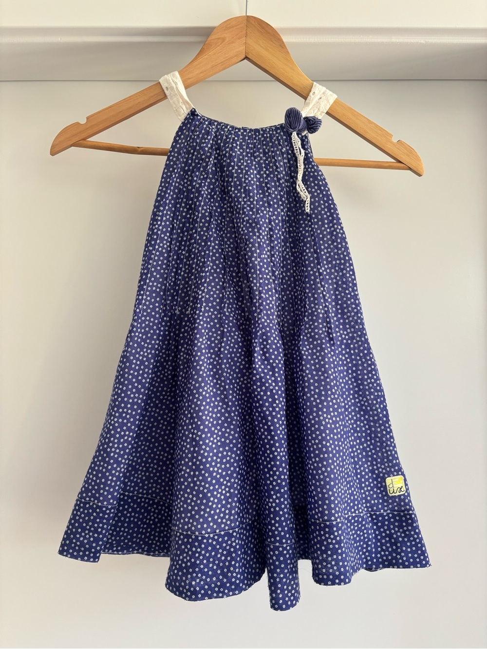 deux par deux Navy and White Floral Print Sundress with Lace Accent
